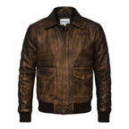 Distressed Brown Leather Jacket A2 Navy Flight - Timber AND Hide