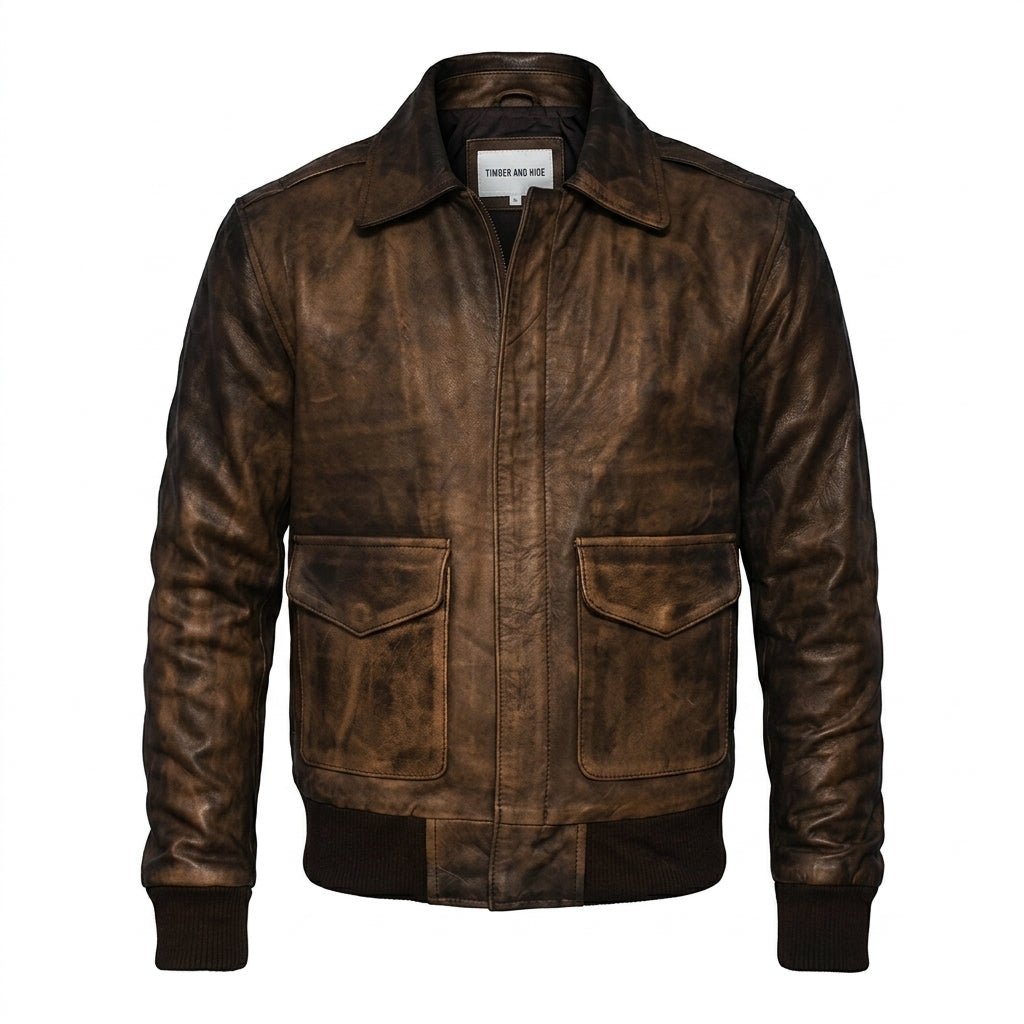 Distressed Brown Leather Jacket A2 Navy Flight - Timber AND Hide