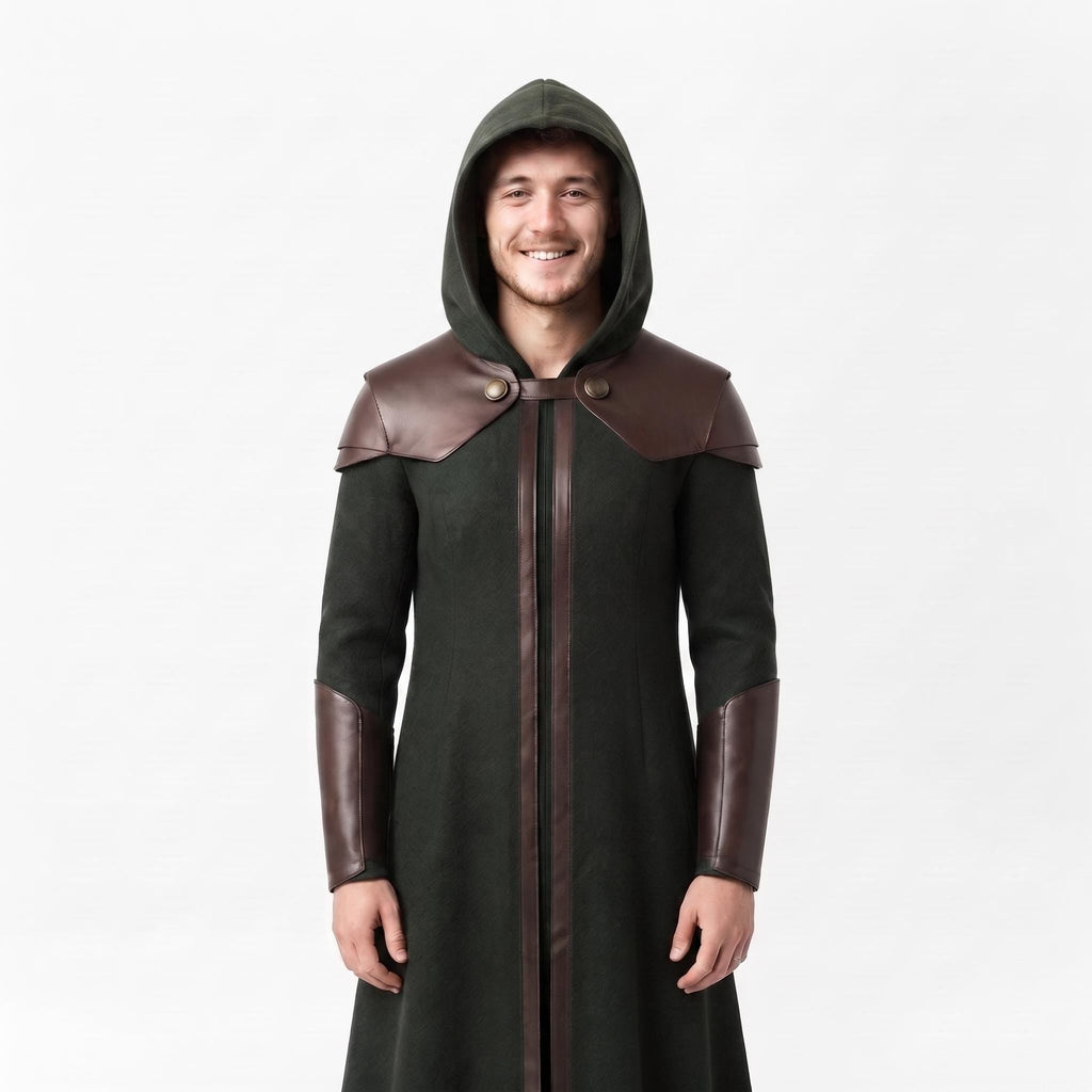 Doctor Doom Inspired Wool Coat with Leather Armor, Hooded Fantasy Cosplay Jacket - Timber AND Hide