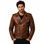 Brown Leather Skull Biker Jacket | Motorhead Inspired Cafe Racer Style