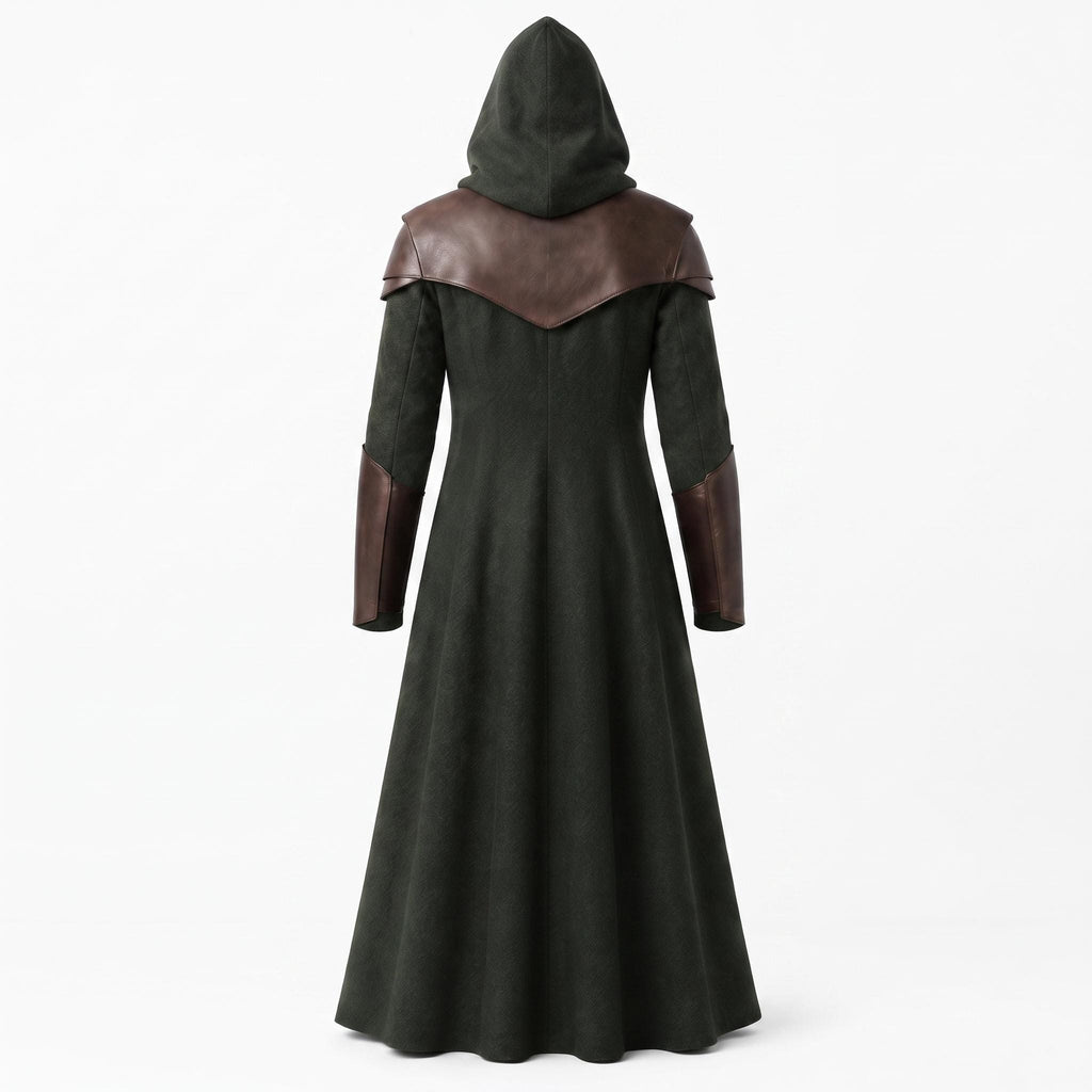 Doctor Doom Inspired Wool Coat with Leather Armor, Hooded Fantasy Cosplay Jacket