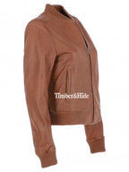Women's Leather Bomber Jacket Black