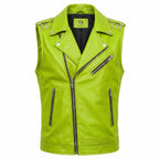 Men's Genuine Leather Biker Vest – Studded Double Rider Motorcycle Jacket