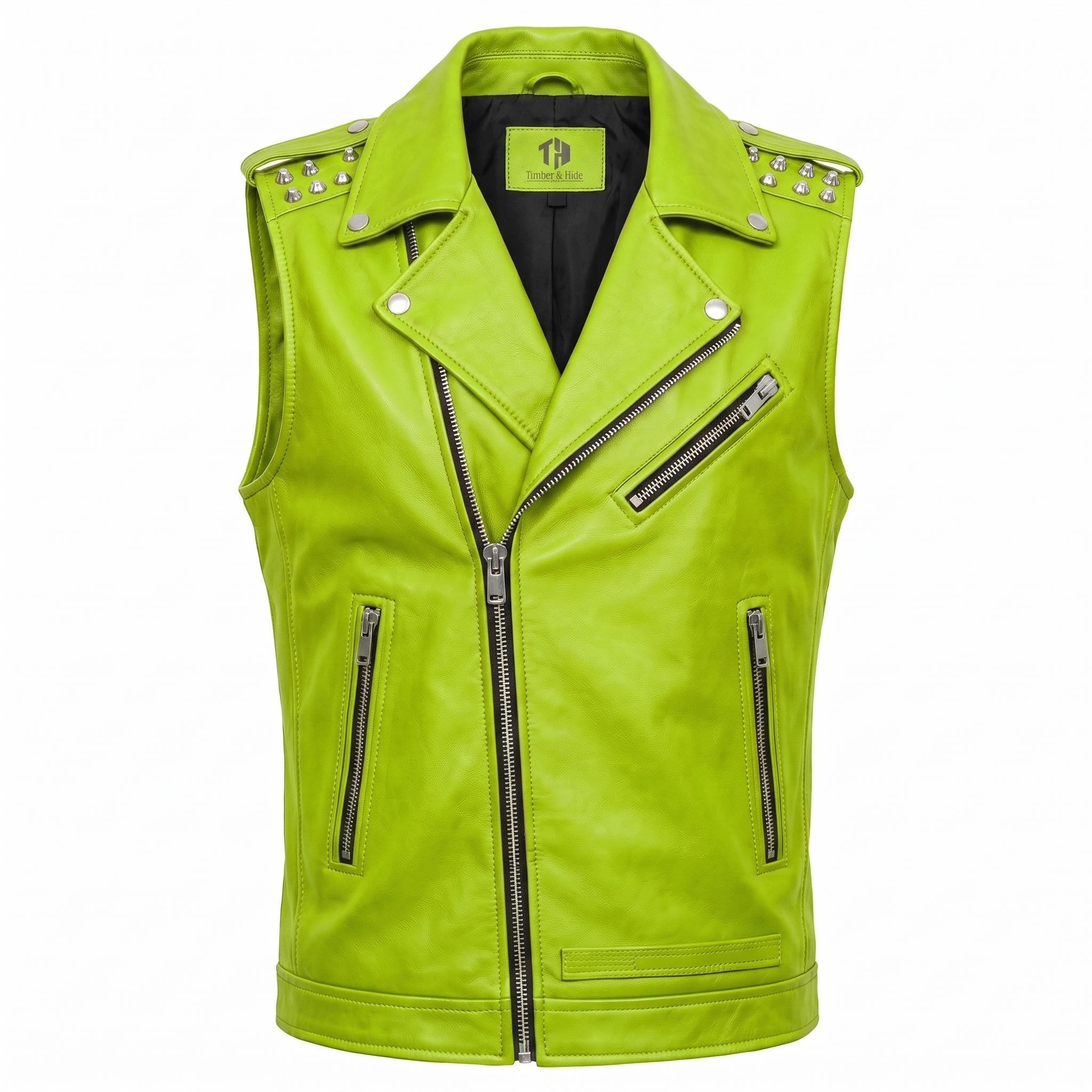 Men's Genuine Leather Biker Vest – Studded Double Rider Motorcycle Jacket