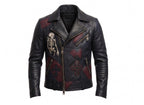 Timber&Hide Men’s Black Leather Biker style Moto jacket with Cross Design Gothic Punk Motorcycle Style