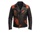 Timber&Hide Men's Leather Biker Moto Jacket | Gothic Cross Design | Embroidered Patch jacket