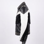 Handmade Western Fringe Leather Jacket: Studded Cowboy Biker Coat