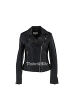 Women's Leather Jacket with Zippers
