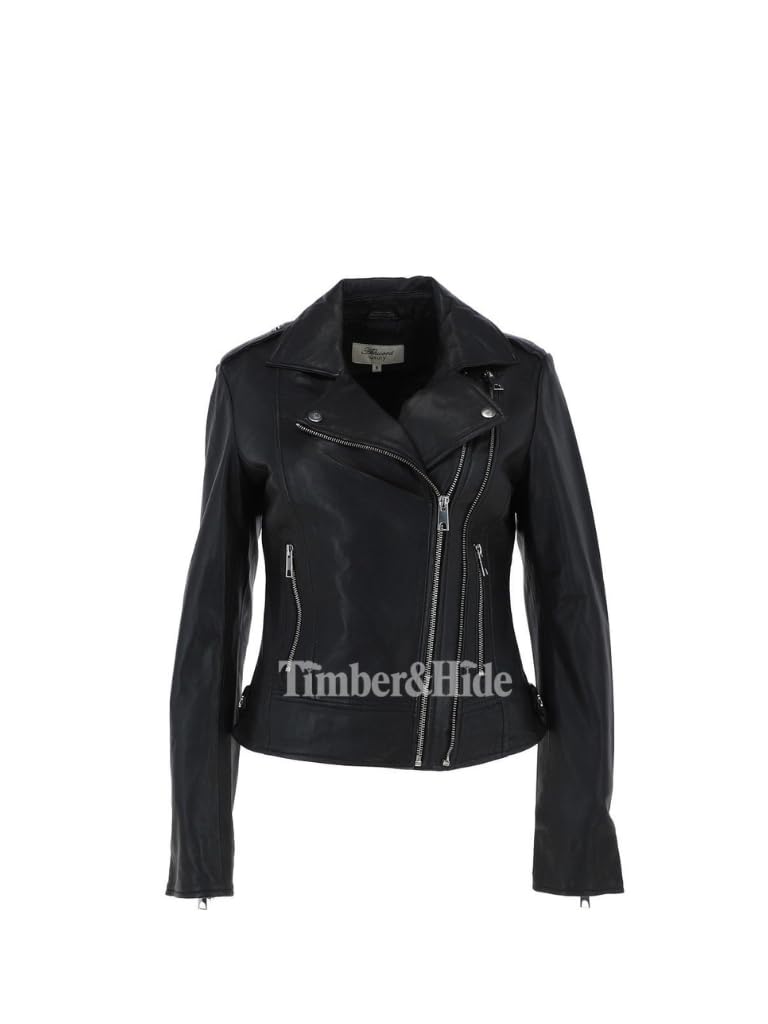 Women's Leather Jacket with Zippers