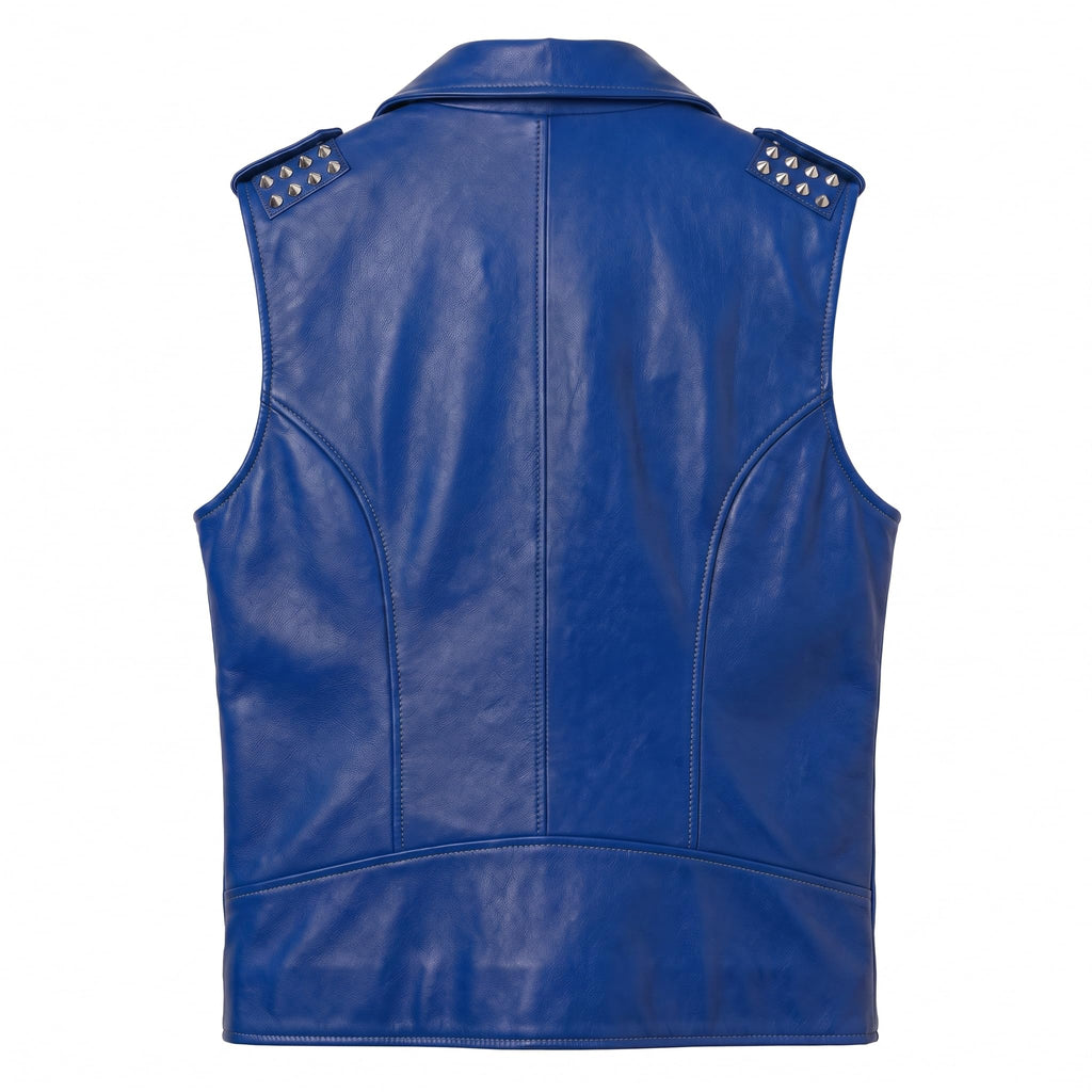 Timber&Hide Men's Genuine Leather Motorcycle Biker Vest – Classic Double Rider Style with Studded Shoulders