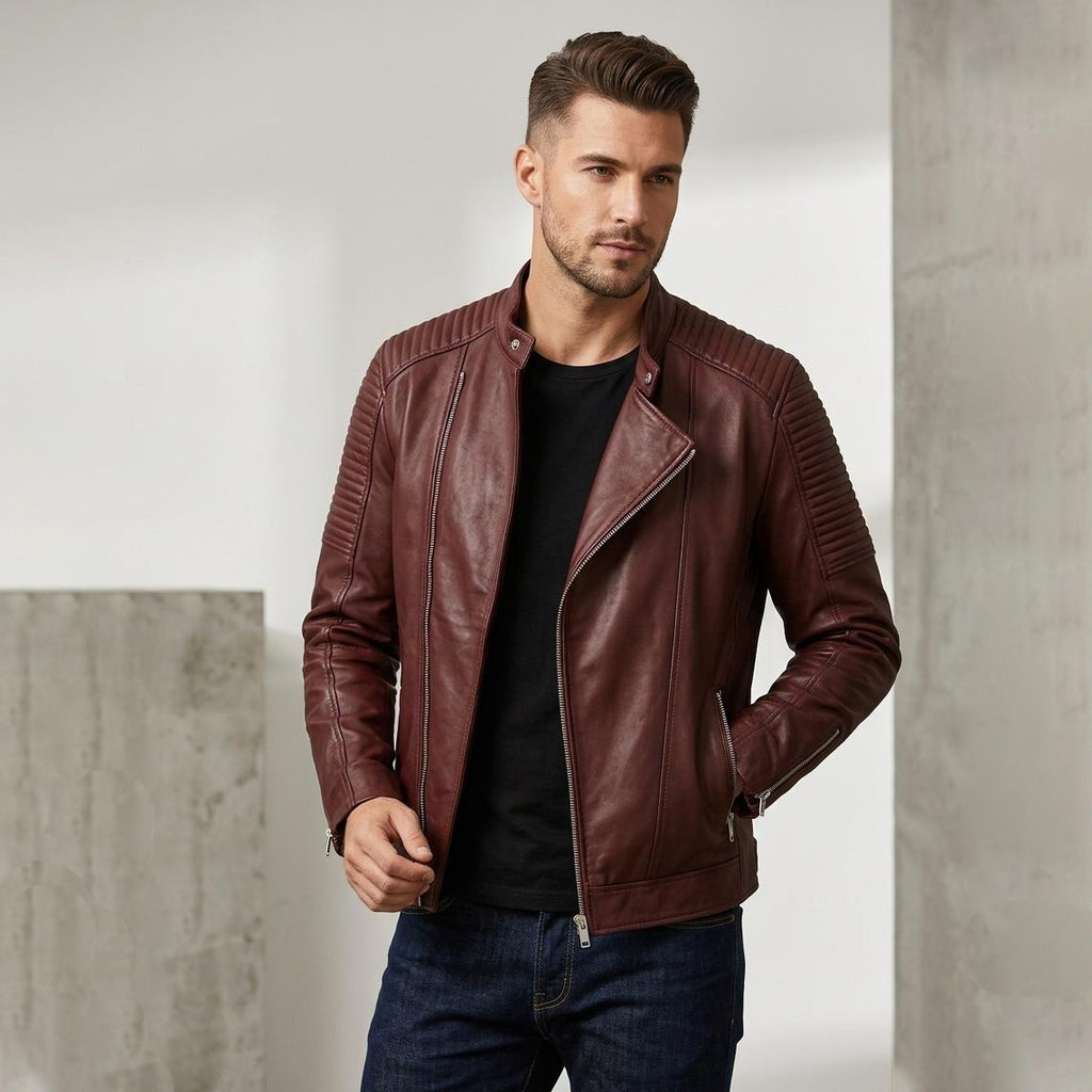Classic men’s leather biker jacket | slim fit | minimalist moto rider Jacket
