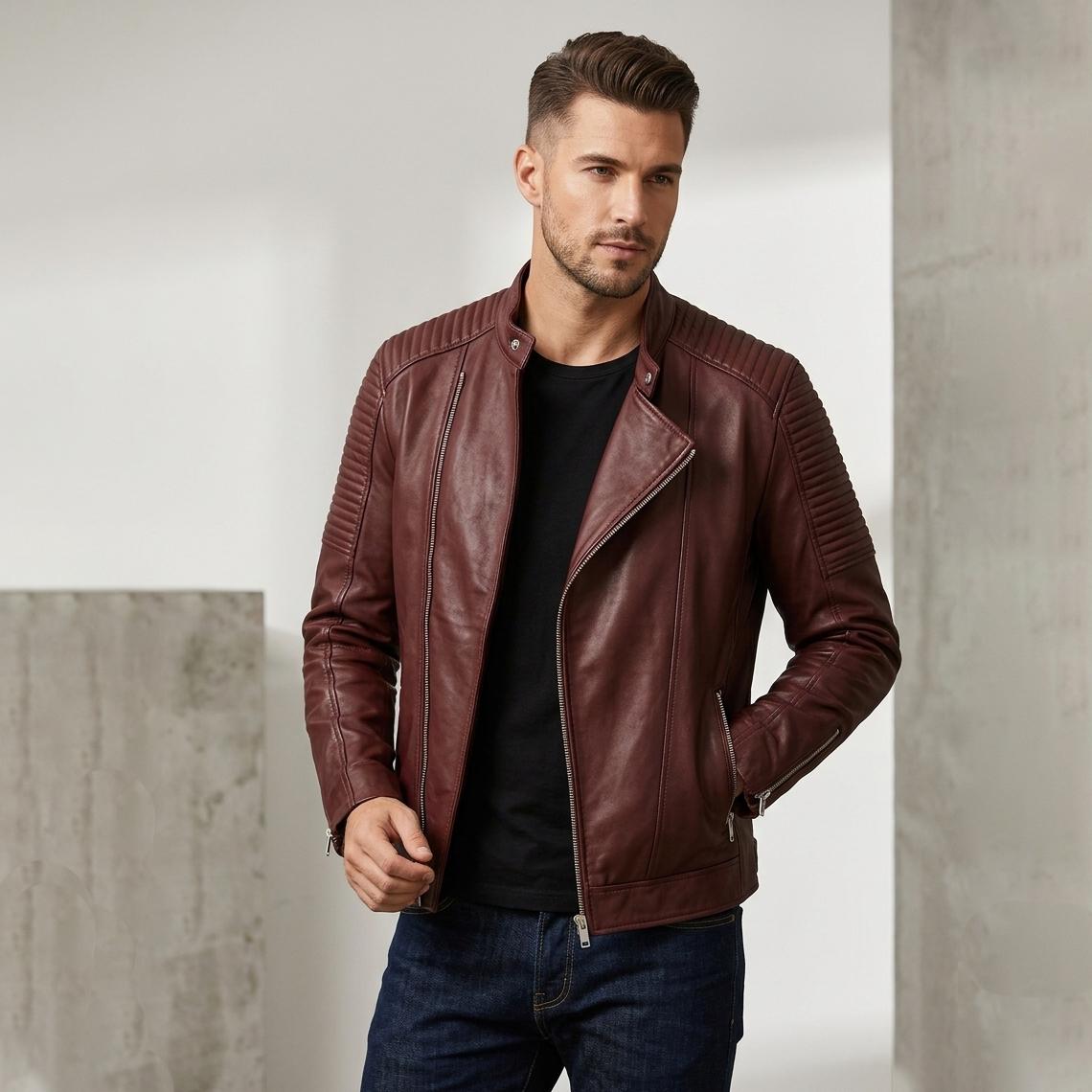 Classic men’s leather biker jacket | slim fit | minimalist moto rider Jacket