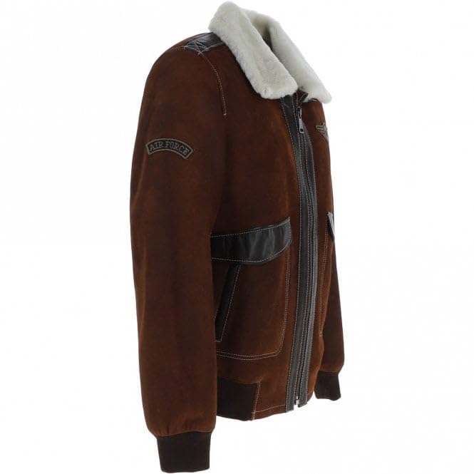 Premium Leather Aviator Jacket with Detachable Collar Black/Cream