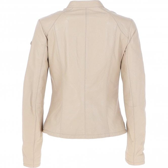 Ladies' Beige Genuine Leather Moto Jacket