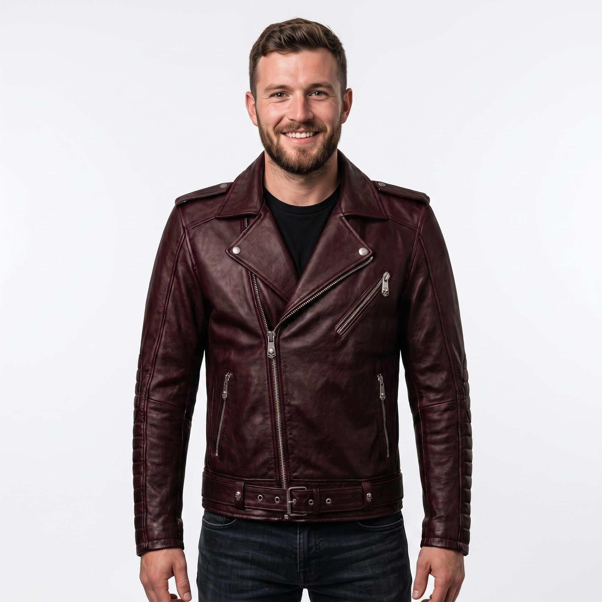 Motorhead Inspired Skull Print Leather Biker Jacket – Men's Gothic Rock Rider Coat
