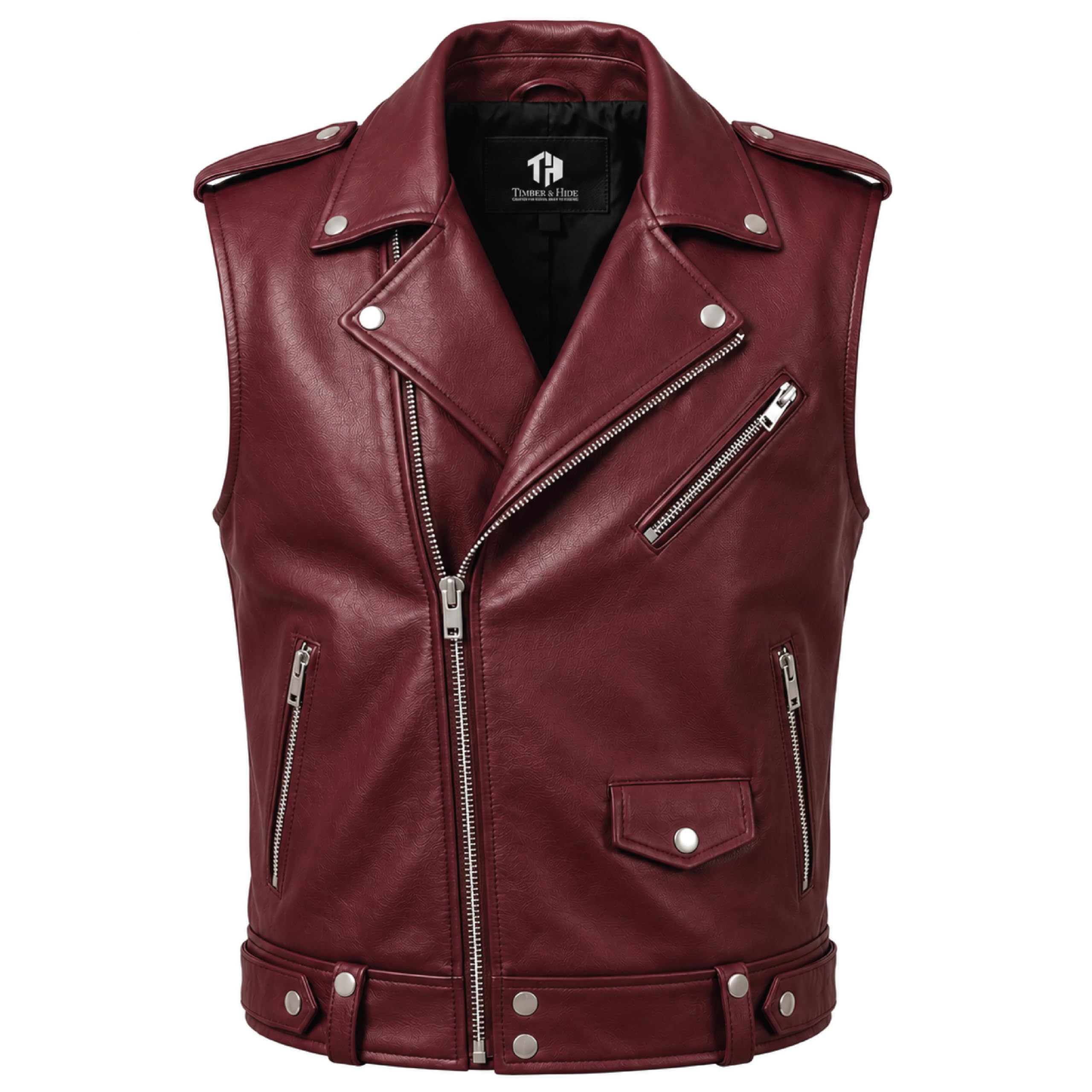 Timber&Hide Handmade Cowhide Leather Vest | Classic Biker Vest | Gothic Rocker Sleeveless Jacket