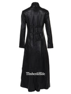 Women's Long Black Leather Trench Coat