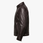 Biker Club V-Twin Engine Leather Jacket - Winged Motor Graphic Cafe Racer