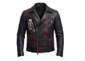 Timber&Hide Men’s Black Leather Biker style Moto jacket with Cross Design Gothic Punk Motorcycle Style