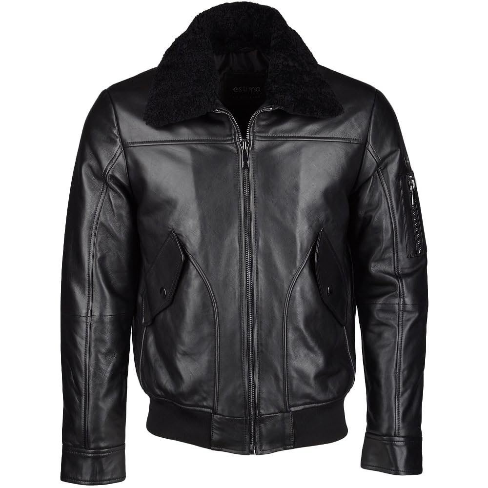 Timber&Hide Tanned Leather Jacket with Detachable Shearling Collar Black Tyler Durden Jacket