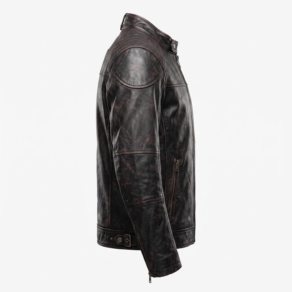 Men's Genuine Leather Biker Jacket | Eagle Patch Cafe Racer Coat