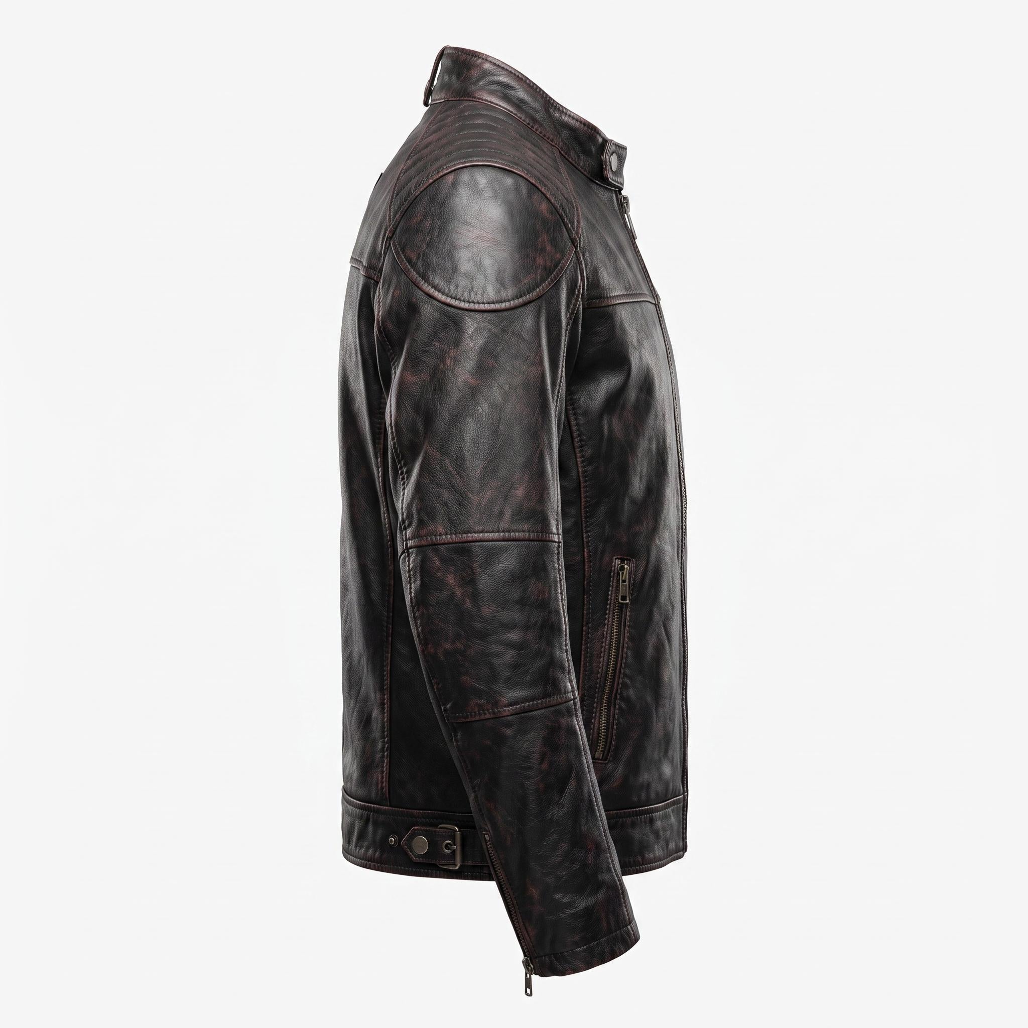 Men's Genuine Leather Biker Jacket | Eagle Patch Cafe Racer Coat