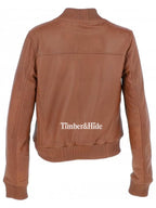 Women's Leather Bomber Jacket Black