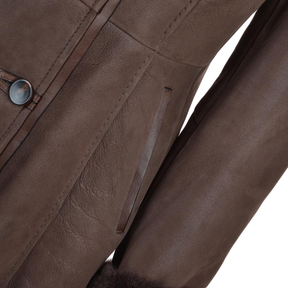 Women's Brown Shearling Leather Jacket, Faux Fur Collar Winter Coat