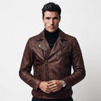 Timber&Hide motorcycle jacket with skull back | brown leather biker jacket | vintage moto style