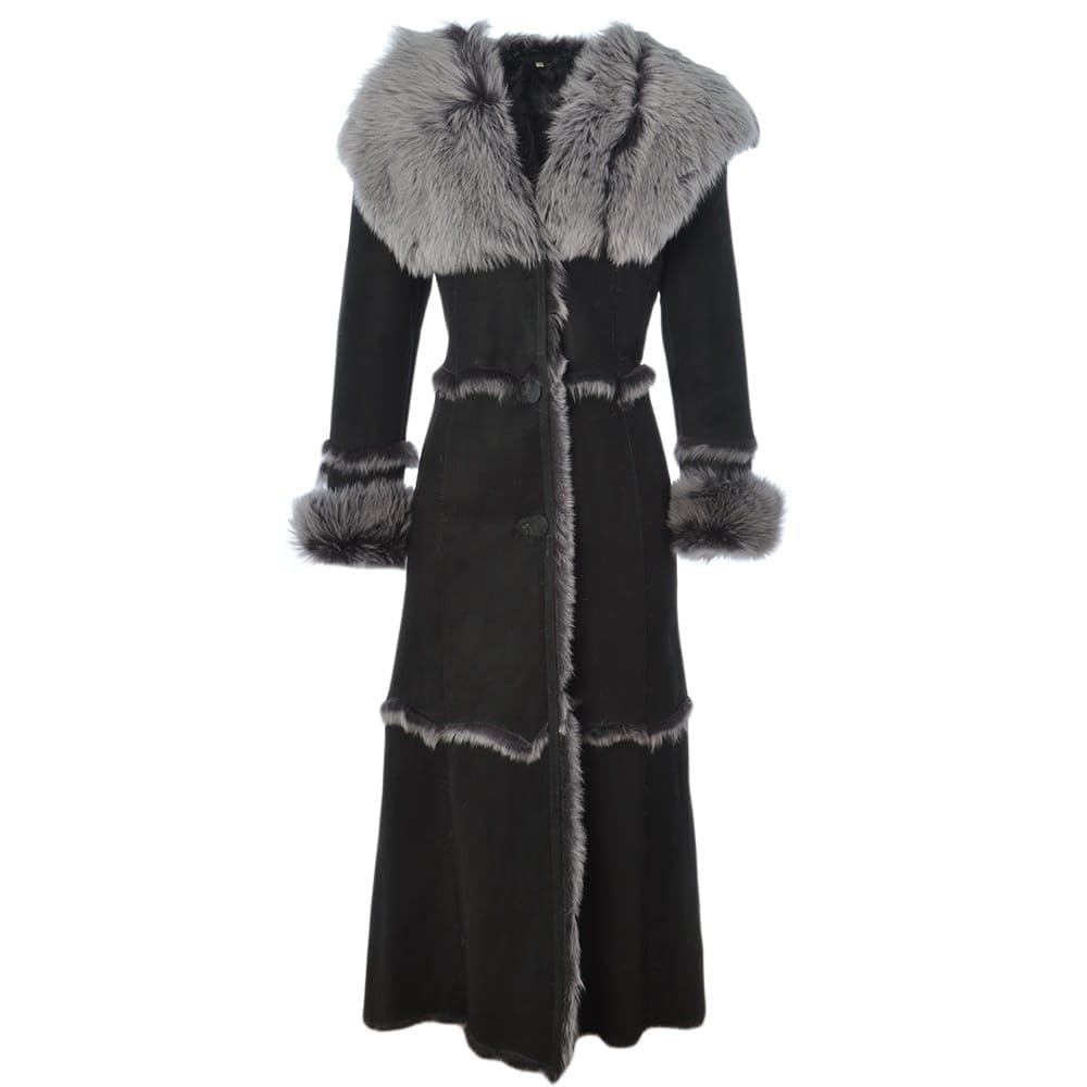 Timber&Hide Women’s Black Sheepskin Long Suede Trench Coat