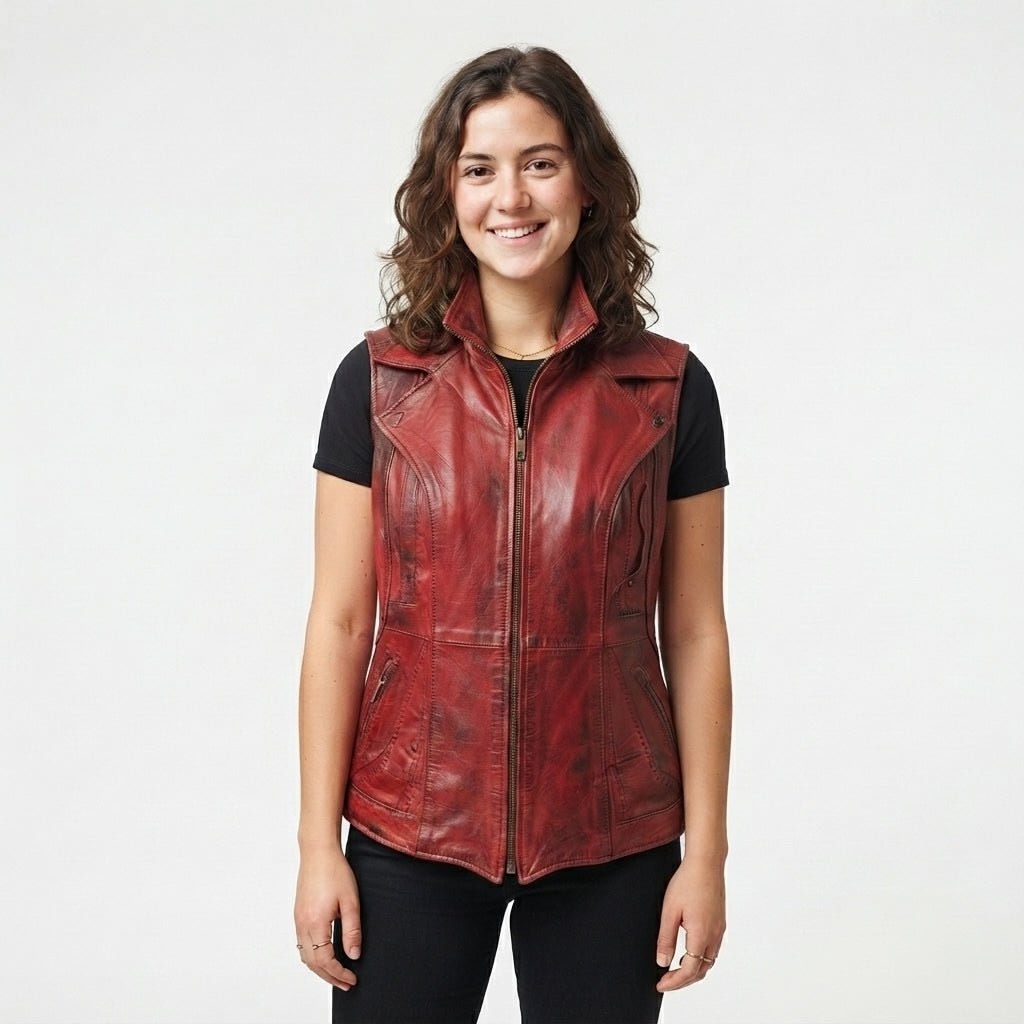 Emily Red Distressed Leather Vest for Women - Timber AND Hide