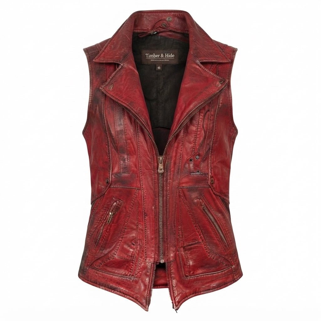 Emily Red Distressed Leather Vest for Women - Timber AND Hide