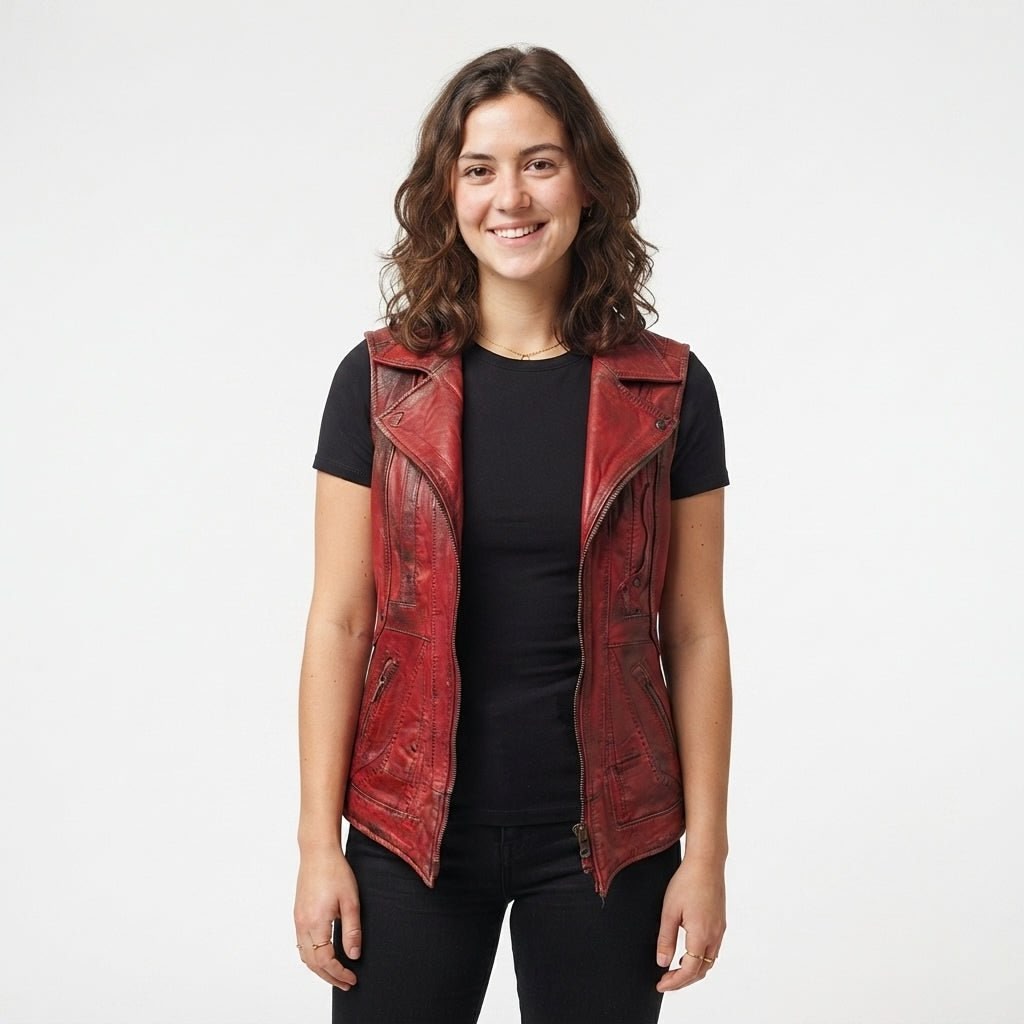 Emily Red Distressed Leather Vest for Women - Timber AND Hide