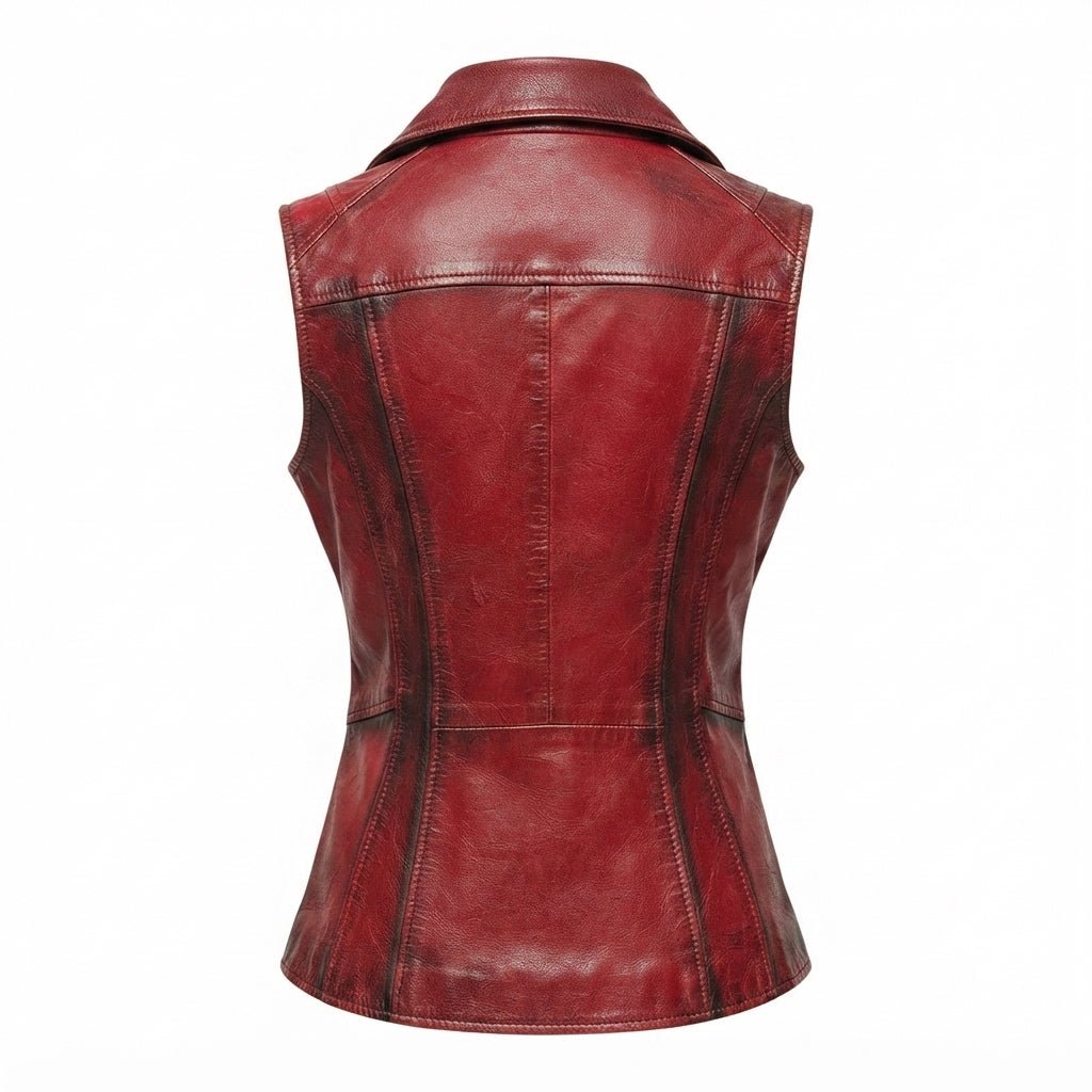 Emily Red Distressed Leather Vest for Women - Timber AND Hide