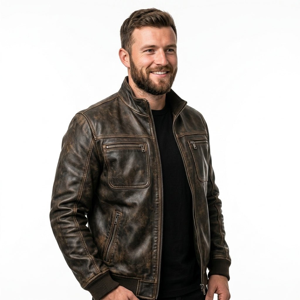 Enzo Leather Brown Jacket - Men Leather Jacket Brown - Timber AND Hide