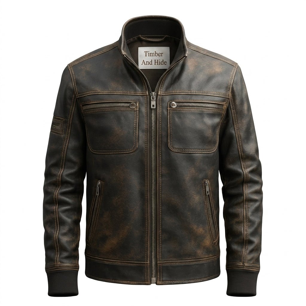 Enzo Leather Brown Jacket - Men Leather Jacket Brown - Timber AND Hide