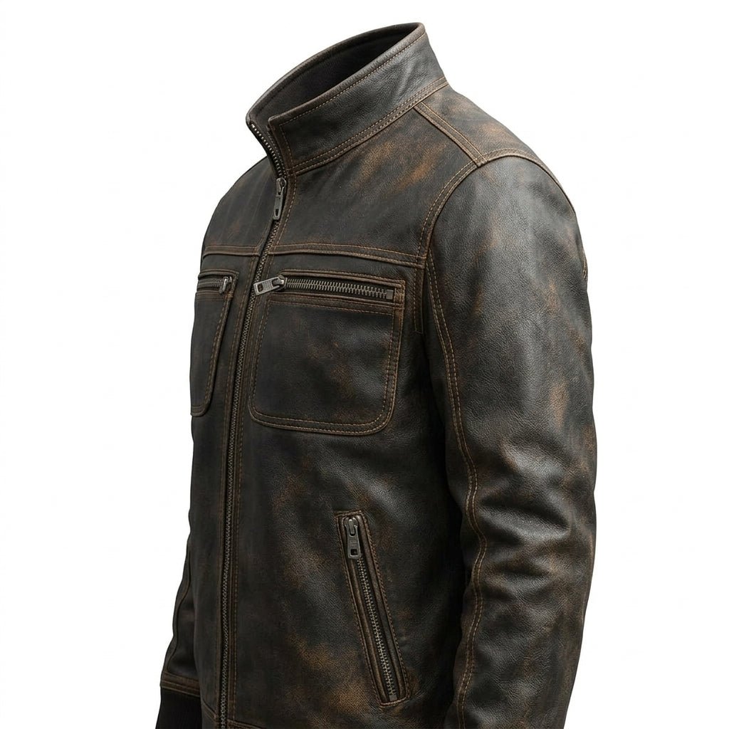 Enzo Leather Brown Jacket - Men Leather Jacket Brown - Timber AND Hide