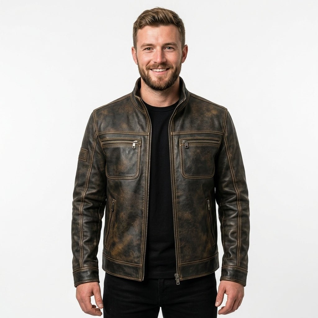 Enzo Leather Brown Jacket - Men Leather Jacket Brown - Timber AND Hide