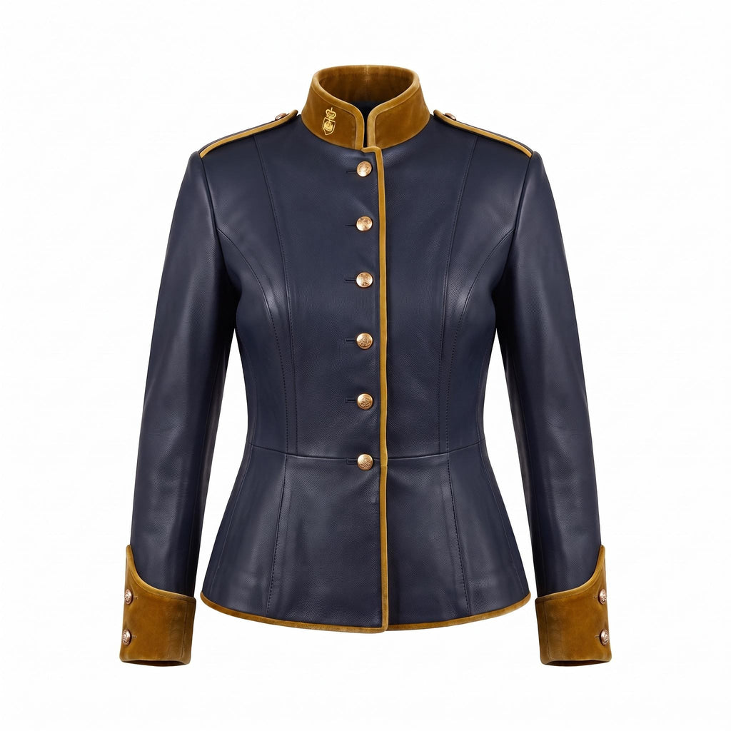 Navy Blue Leather Military Officer Jacket | Victorian Steampunk Gothic Blazer