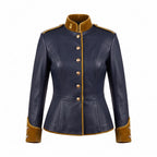 Navy Blue Leather Military Officer Jacket | Victorian Steampunk Gothic Blazer