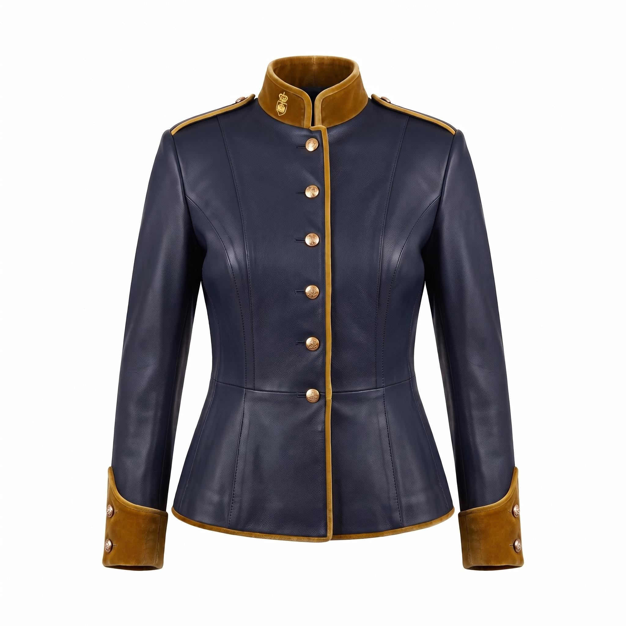 Navy Blue Leather Military Officer Jacket | Victorian Steampunk Gothic Blazer