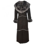 Women’s Premium Full-Length Suede Leather Coat with Full Fur Interior | women long length sheepskin coat brown, Tan and Black