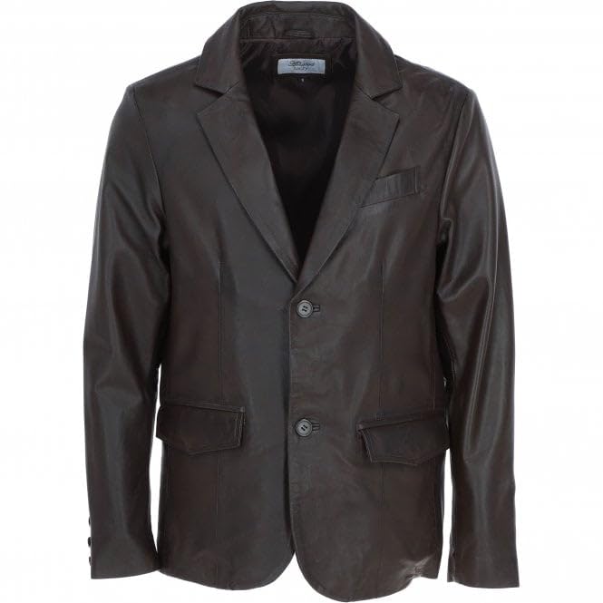 Men's Leather Blazer Notch Collar