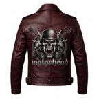 Motorhead Inspired Skull Print Leather Biker Jacket – Men's Gothic Rock Rider Coat