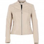Ladies' Beige Genuine Leather Moto Jacket