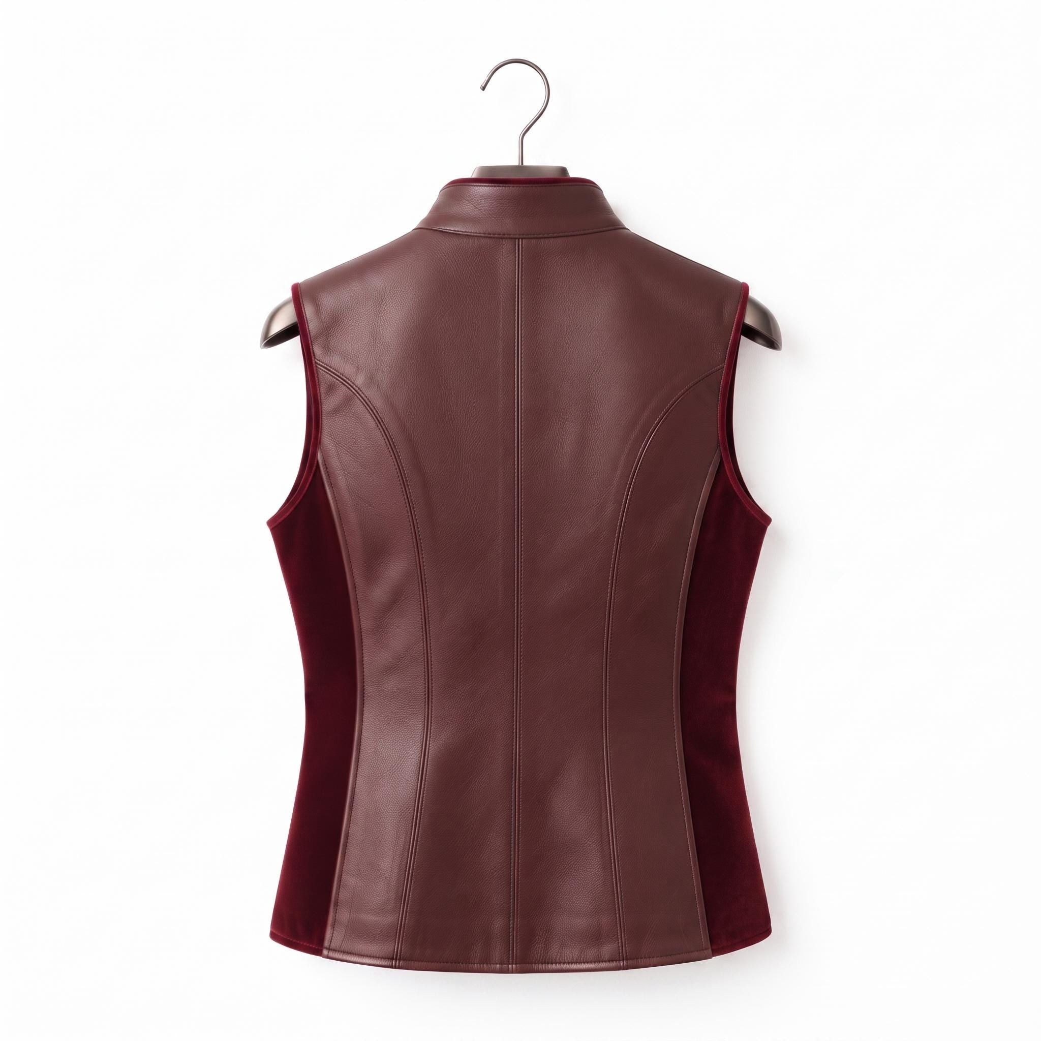 Burgundy Leather Vest | Genuine Tailored Waistcoat, Dark Academia Style