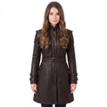 Brown Leather Trench Coat | Medieval Gothic Long Overcoat, Belted Fantasy Jacket