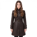 Brown Leather Trench Coat | Medieval Gothic Long Overcoat, Belted Fantasy Jacket