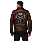Timber&Hide motorcycle jacket with skull back | brown leather biker jacket | vintage moto style
