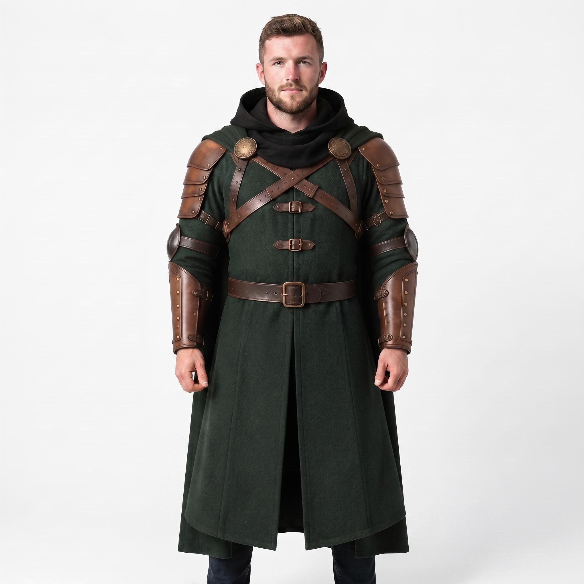 Doctor Doom Inspired Wool Cloak with Leather Armor Cosplay Costume Renaissance Outfit